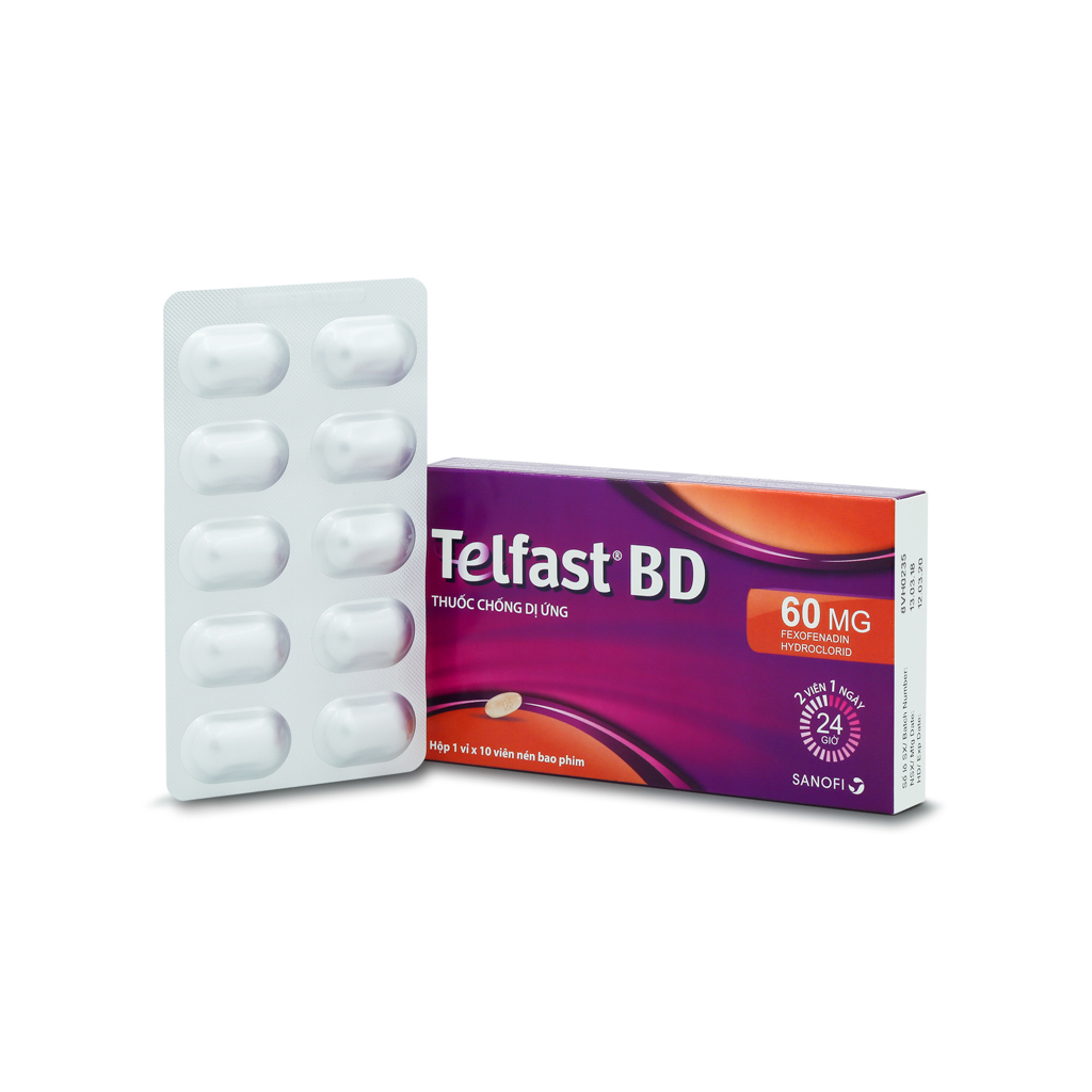 Thuốc điều trị viêm mũi dị ứng và mày đay vô căn mãn tính Telfast BD 60mg